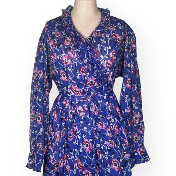 ISABEL MARANT ETOILE Maelys Wrap Midi Dress Floral Blue Ruffle Tapestry Wedding - Picture 4 of 12